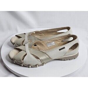 Skechers Ivory Leather Flat Slip On Open Toe Comfort Shoe Womens Sz 6.5 EU 36.5